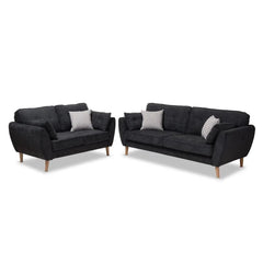 Baxton Straight Line Sofa Set in Suede - Nice Maple