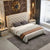 Max Upholstered Luxury Bed With Storage In Beige Suede - Nice Maple