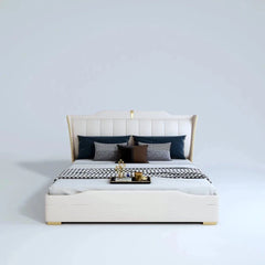 Superb Luxury Upholstered Bed In White Leatherette - Nice Maple