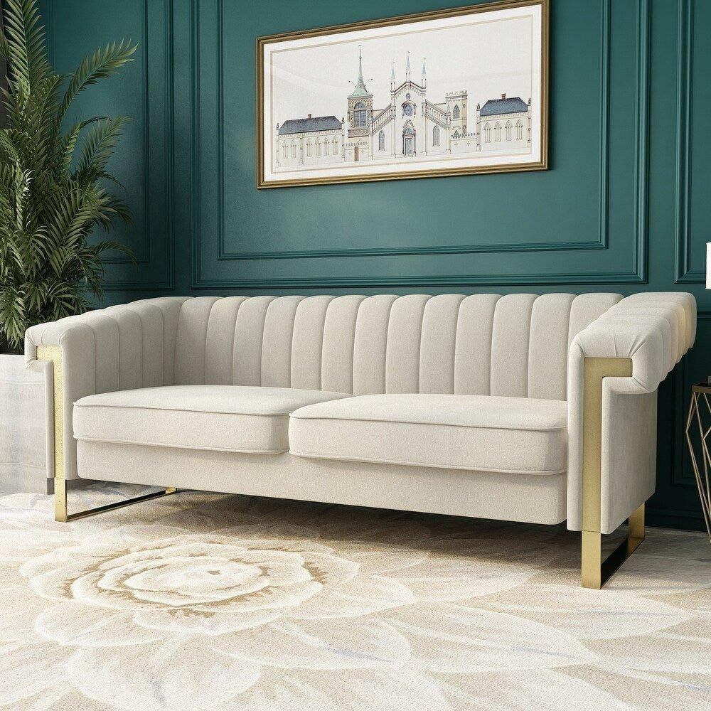 Glam Sofa Set In Beige With Golden Ss