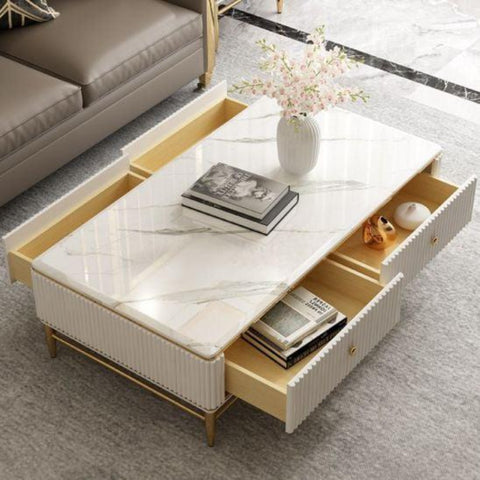 Pop-Star White Centre Table With SS Frame- Gold Gold - Nice Maple