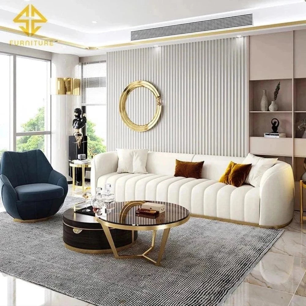 Western Luxury Modern Suede Sofa Set In Off White Nice Maple