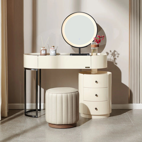 Worldmark Dressing Table With Ottoman In Stainless Steel - Gold - Nice Maple