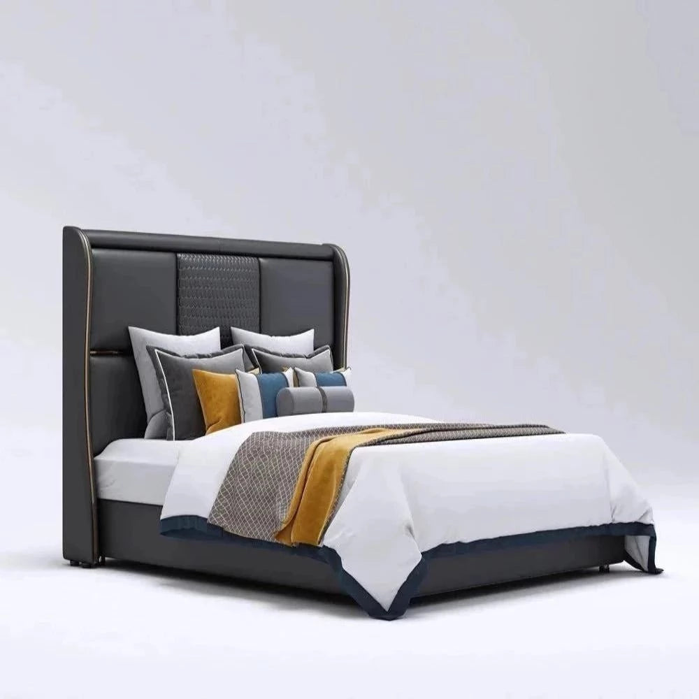 France Upholstered Luxury Bed In Grey Leatherette - Nice Maple