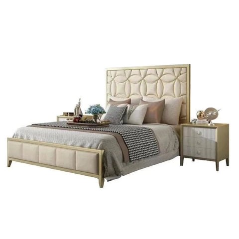 Infinity Upholstered Bed In Beige Suede - Nice Maple
