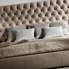 Modern Luxury Upholstered Bed With Round Side Tables in Suede - Nice Maple