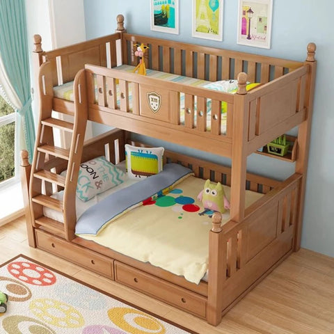 Multifunction Bunk Bed For Kids In Walnut Color - Nice Maple