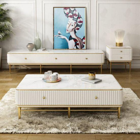 Pop-Star White Centre Table With SS Frame- Gold Gold - Nice Maple