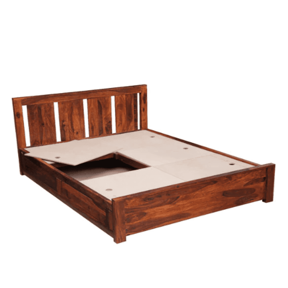 Honey Solid Wood King Size Bed with Storage in Honey Oak Finish - Nice Maple
